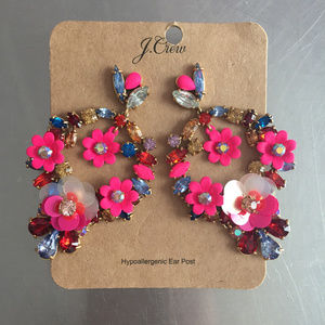 J.Crew Neon Pink Flower Statement Earrings w/POSTS
